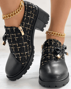 Mocassins femme à talon bloc, bout arrondi, noir ou beige