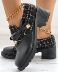 Mocassins femme à talon bloc, bout arrondi, noir ou beige, noir