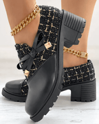 Mocassins femme à talon bloc, bout arrondi, noir ou beige, noir