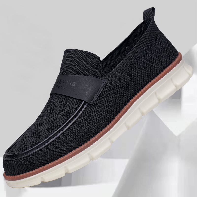 Mocassins tissés homme sans lacets, semelle épaisse crantée, noir