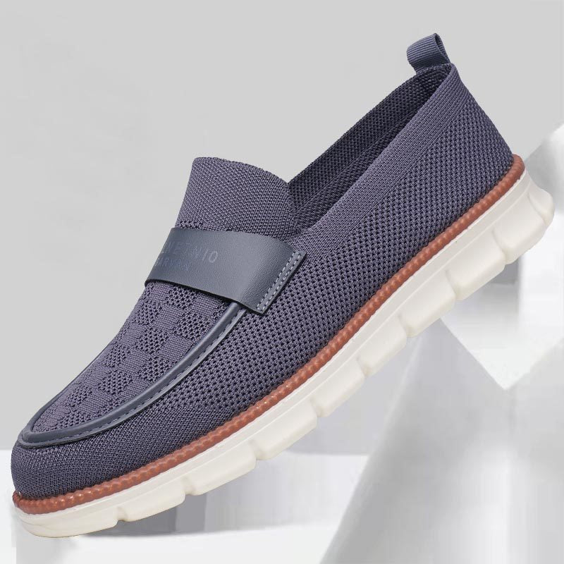 Mocassins tissés homme sans lacets, semelle épaisse crantée, bleu