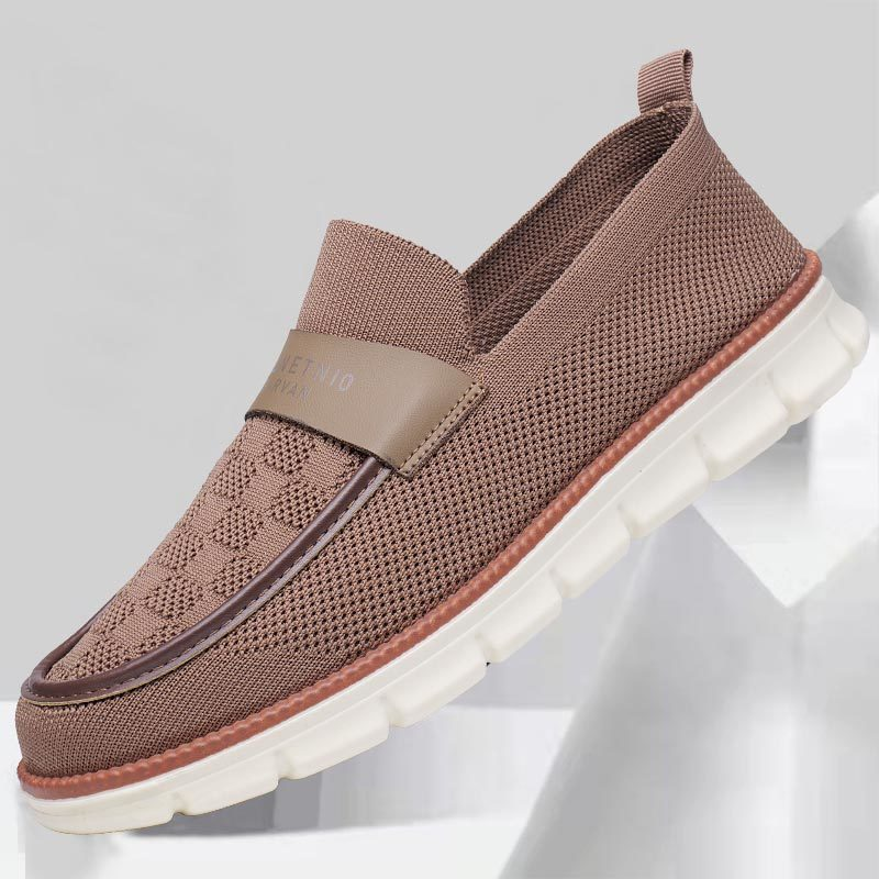 Mocassins tissés homme sans lacets, semelle épaisse crantée, café
