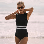 Monokini femme une pièce à découpes, noir ou orange, noir
