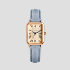 Montre carrée femme à chiffres romains, boîtier doré, bleu clair
