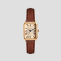Montre carrée femme à chiffres romains, boîtier doré, marron