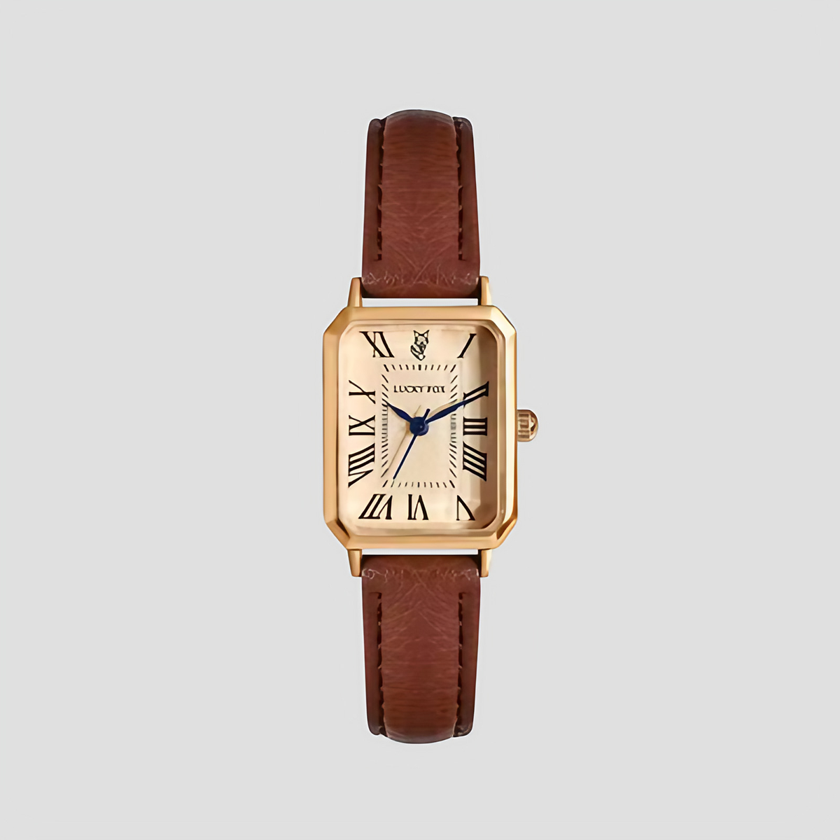 Montre carrée femme à chiffres romains, boîtier doré, marron