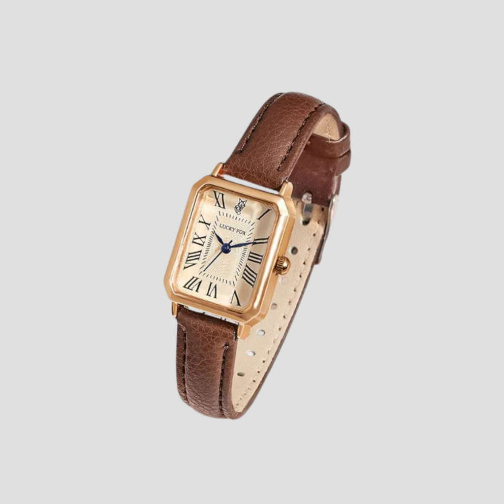 Montre carrée femme à chiffres romains, boîtier doré
