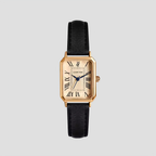 Montre carrée femme à chiffres romains, boîtier doré, noir