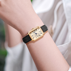 Montre carrée femme à chiffres romains, boîtier doré
