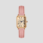 Montre carrée femme à chiffres romains, boîtier doré, rose