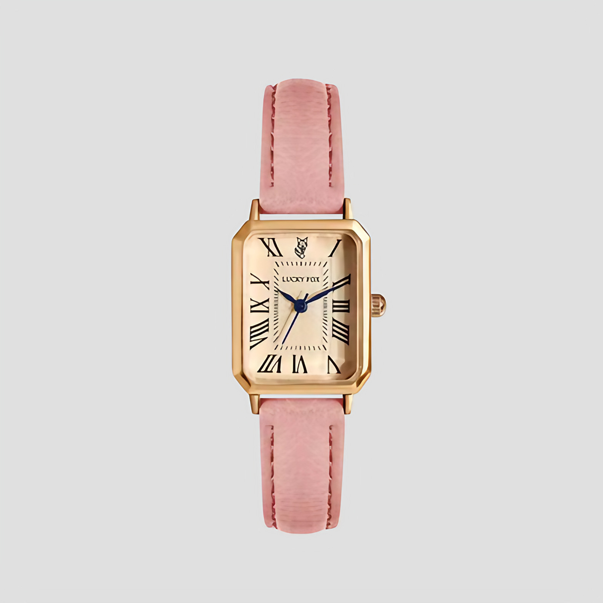 Montre carrée femme à chiffres romains, boîtier doré, rose