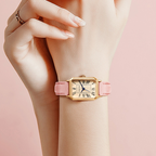 Montre carrée femme à chiffres romains, boîtier doré