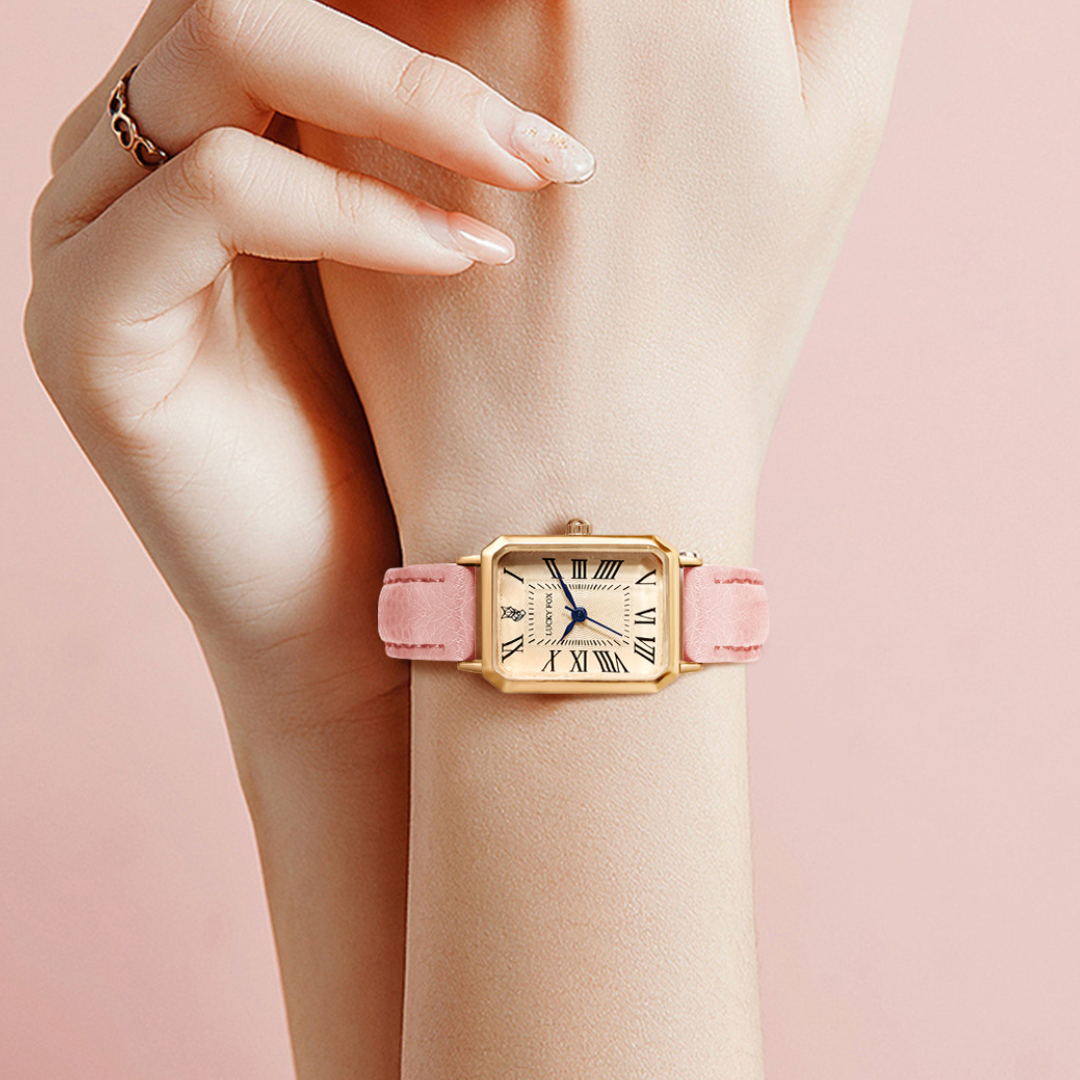 Montre carrée femme à chiffres romains, boîtier doré