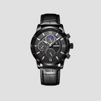 Montre classique homme à quartz, boîtier 43 mm, aiguilles lumineuses, noir