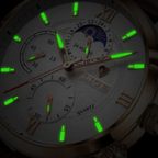 Montre classique homme à quartz, boîtier 43 mm, aiguilles lumineuses