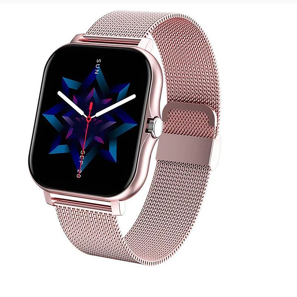 Montre connectée femme Bluetooth, dorée, rose, noire ou argentée, rose