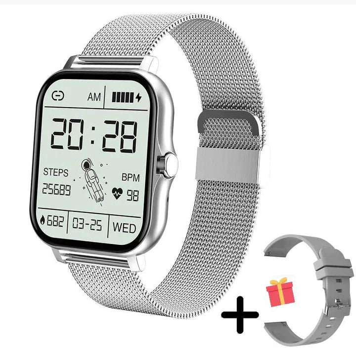 Montre connectée femme, suivi d'activité et notifications, argenté