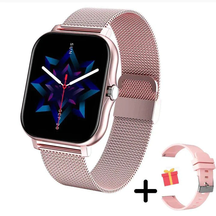 Montre connectée femme, suivi d'activité et notifications, rose