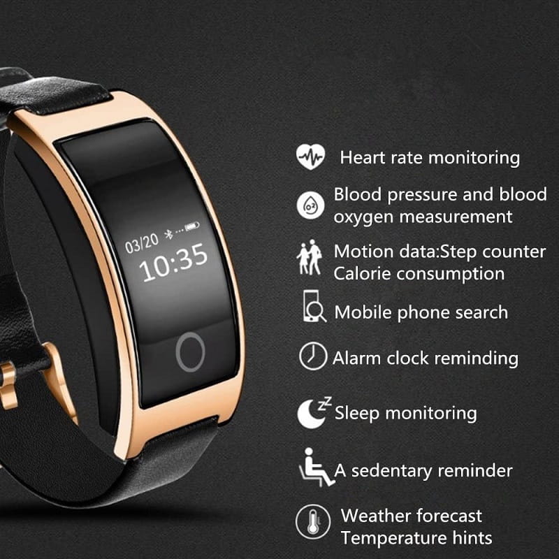Montre connectée femme écran tactile, étanche IP67, noir ou doré