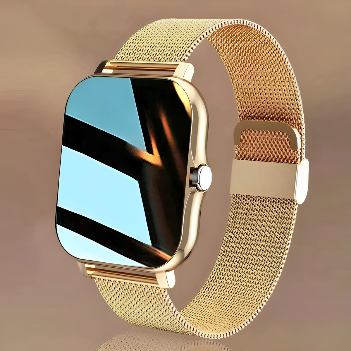 Montre connectée écran 1,83 pouces, appels Bluetooth, unisexe, doré, avec bracelet supplémentaire