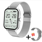 Montre connectée écran 1,83 pouces, appels Bluetooth, unisexe, argenté, avec bracelet supplémentaire