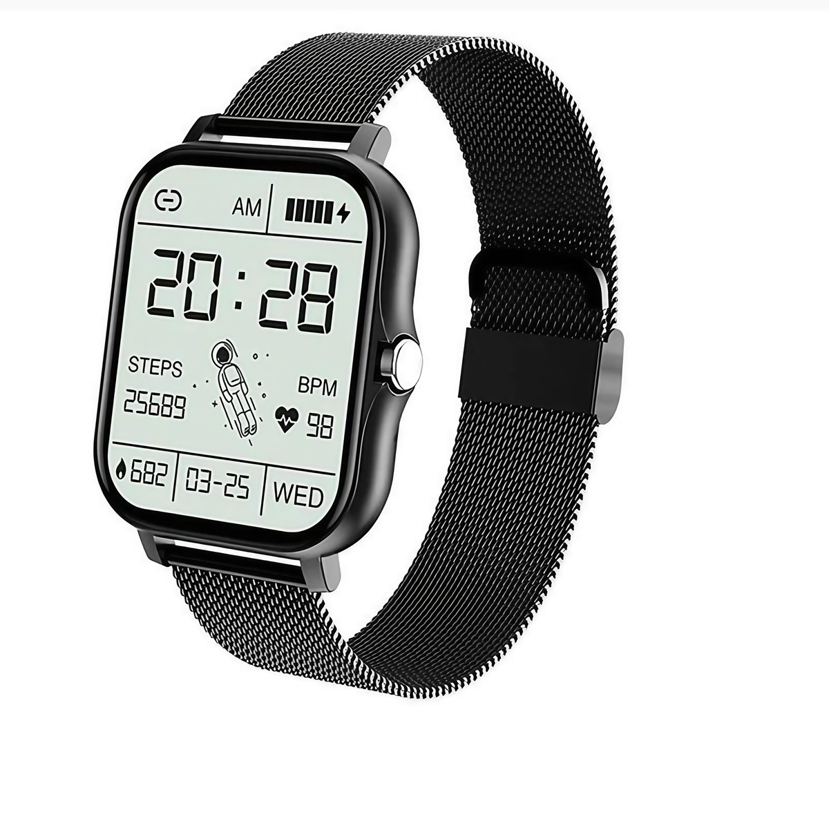 Montre connectée femme à écran tactile couleur, Bluetooth, noir