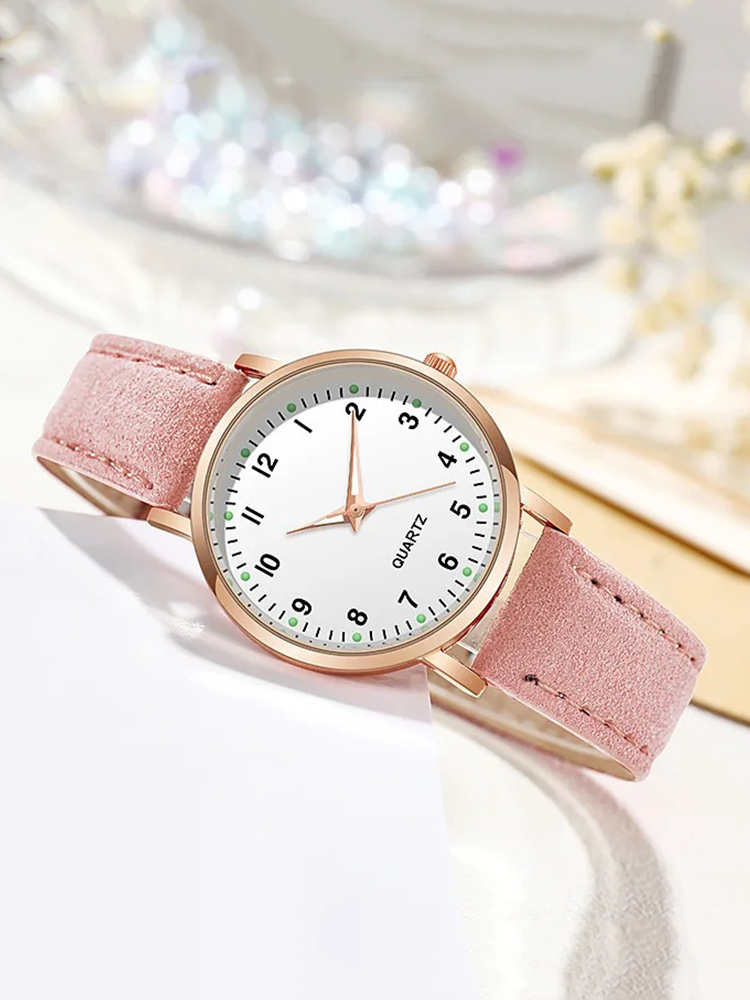 Montre femme à quartz, bracelet en cuir, boîtier or rose