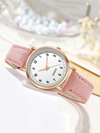 Montre femme à quartz, bracelet en cuir, boîtier or rose