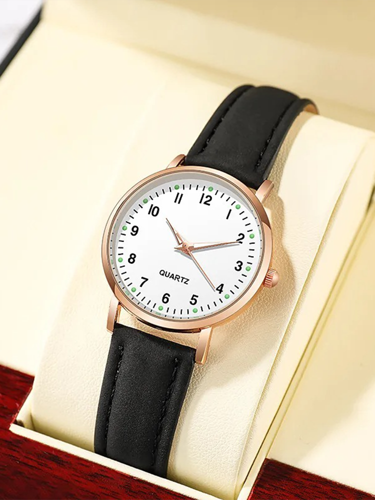 Montre femme à quartz, bracelet en cuir, boîtier or rose