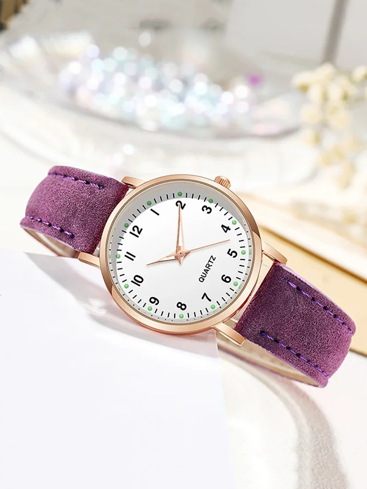 Montre femme à quartz, bracelet en cuir, boîtier or rose