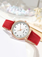 Montre femme à quartz, bracelet en cuir, boîtier or rose