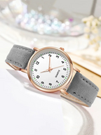 Montre femme à quartz, bracelet en cuir, boîtier or rose