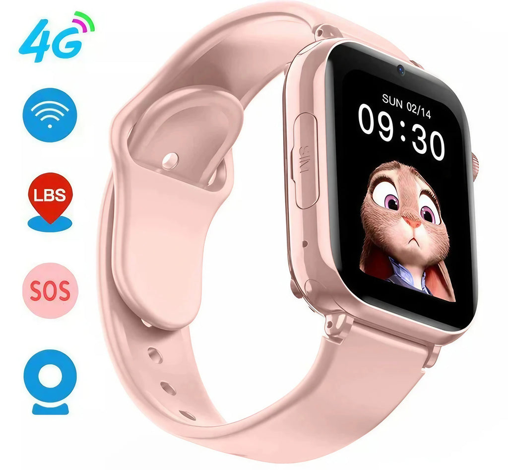 Montre GPS 4G enfant à cadran carré, bracelet en silicone
