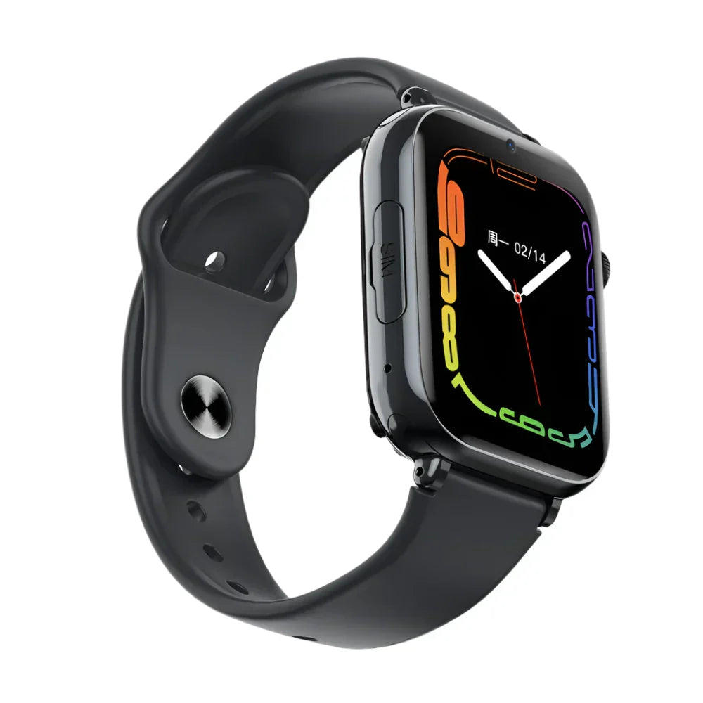 Montre GPS 4G enfant à cadran carré, bracelet en silicone, noir