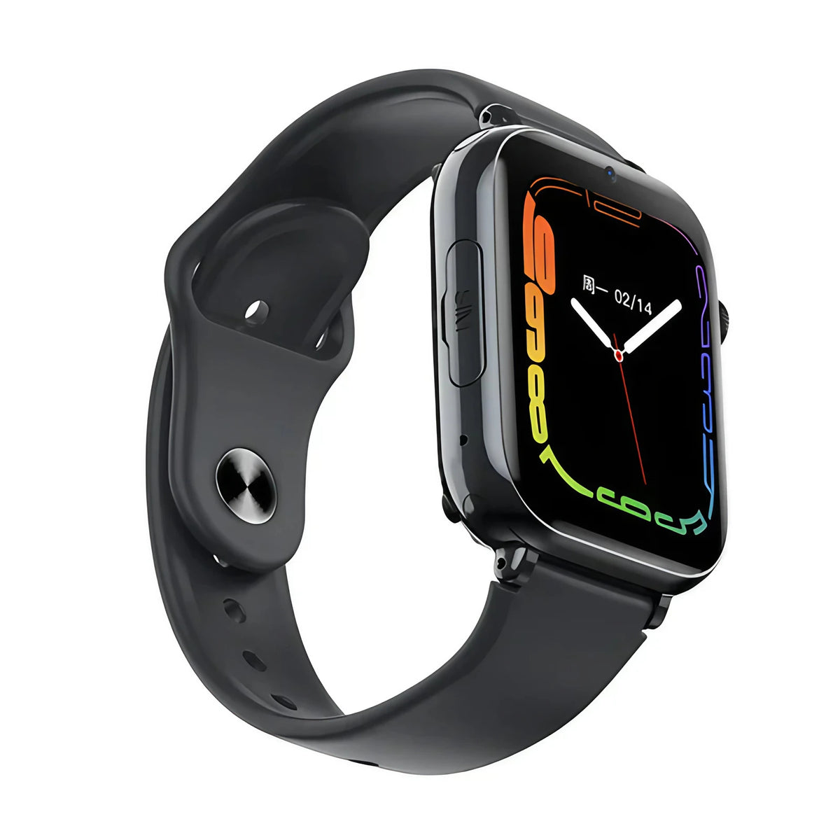 Montre GPS 4G enfant à cadran carré, bracelet en silicone, noir