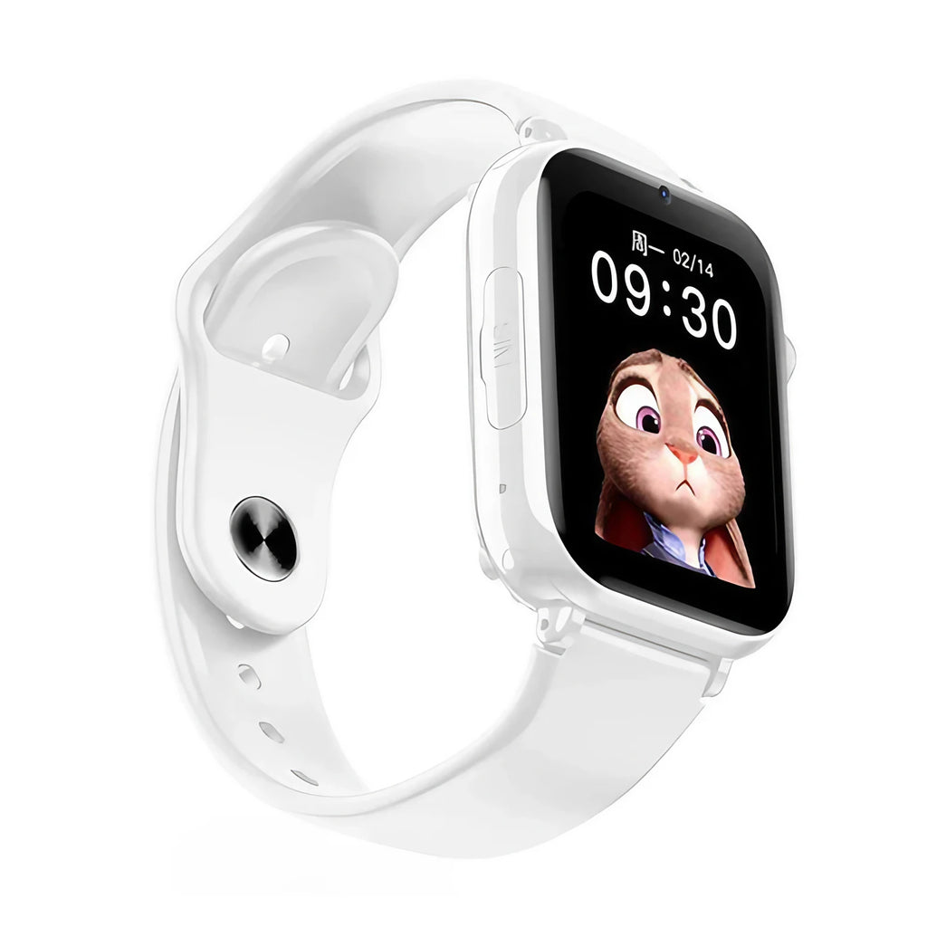 Montre GPS 4G enfant à cadran carré, bracelet en silicone, blanc