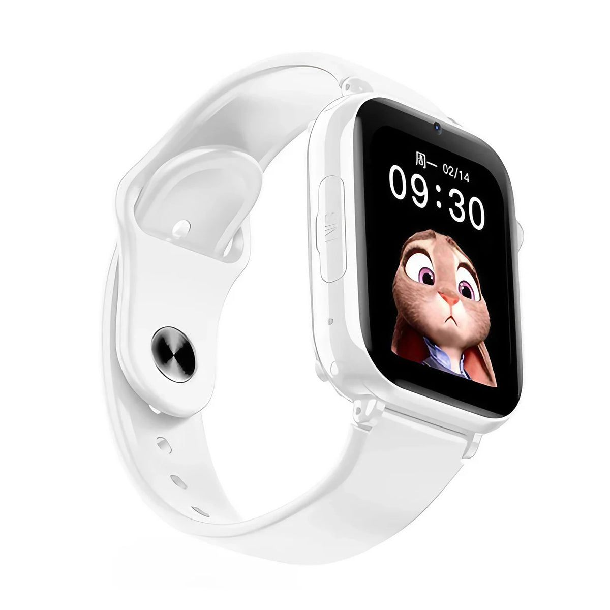 Montre GPS 4G enfant à cadran carré, bracelet en silicone, blanc