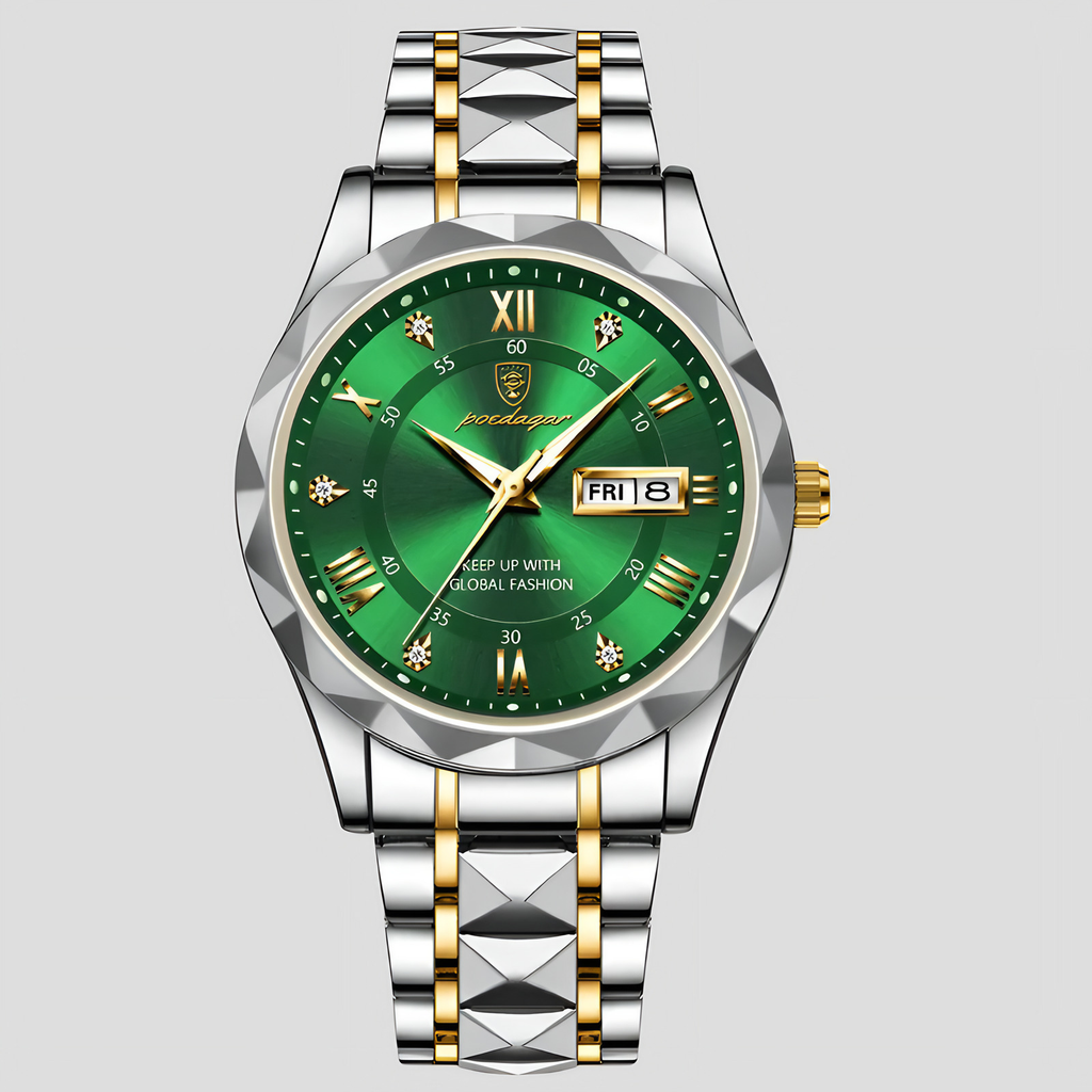 Montre homme à quartz avec date et cadran lumineux, six coloris, argenté et vert