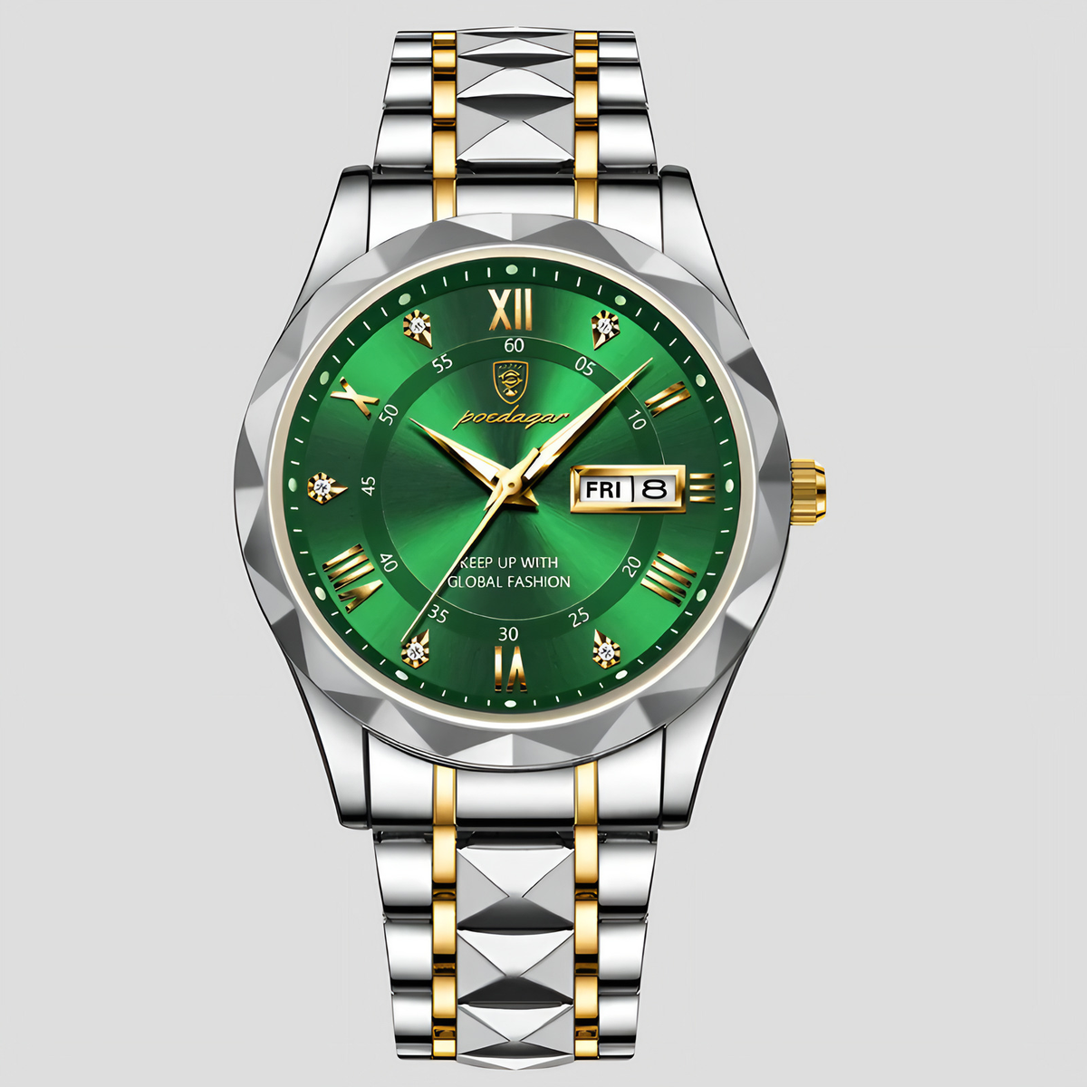 Montre homme à quartz avec date et cadran lumineux, six coloris, argenté et vert