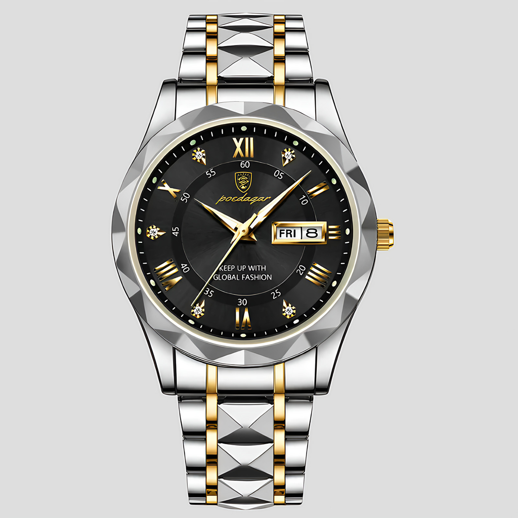 Montre homme à quartz avec date et cadran lumineux, six coloris, argenté et noir