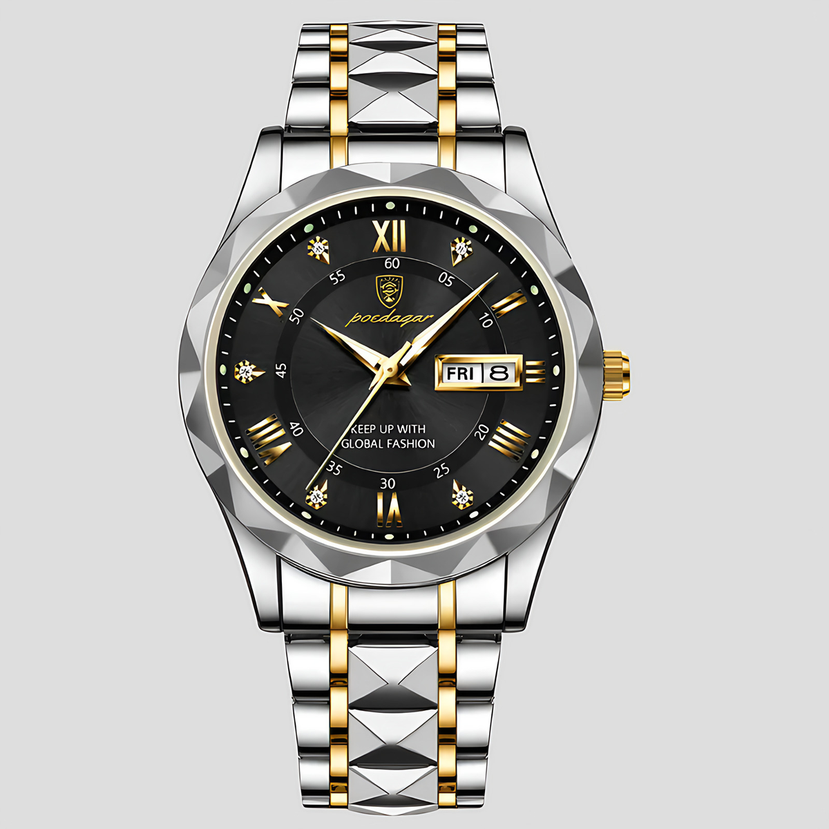 Montre homme à quartz avec date et cadran lumineux, six coloris, argenté et noir