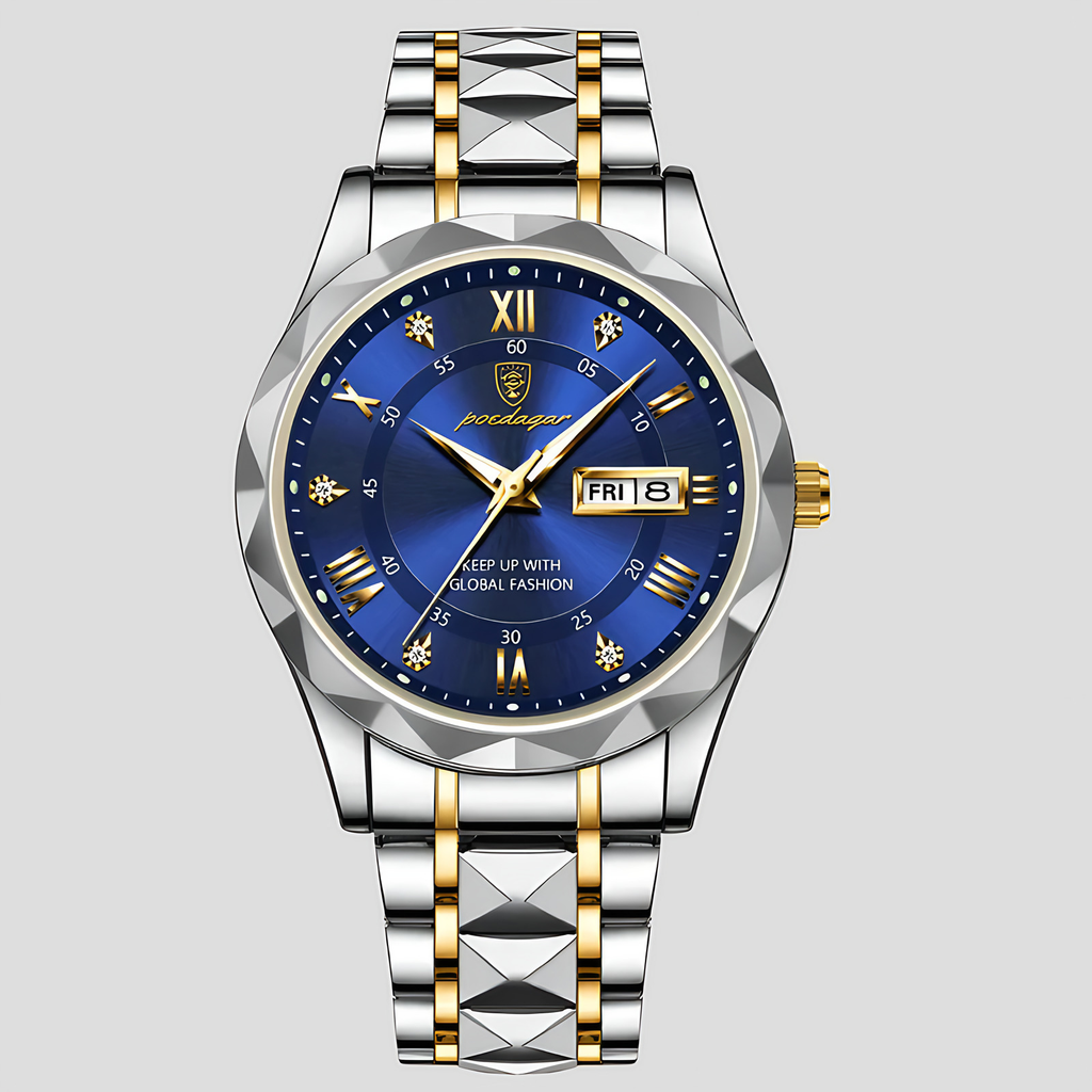 Montre homme à quartz avec date et cadran lumineux, six coloris, argenté et bleu