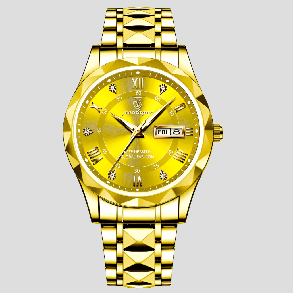 Montre homme à quartz avec date et cadran lumineux, six coloris, doré