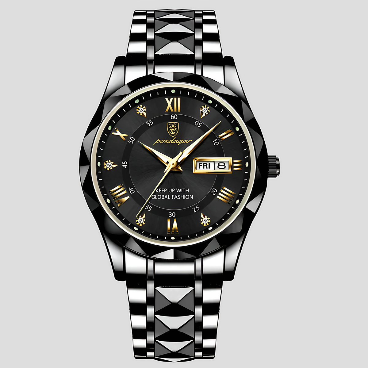 Montre homme à quartz avec date et cadran lumineux, six coloris, noir