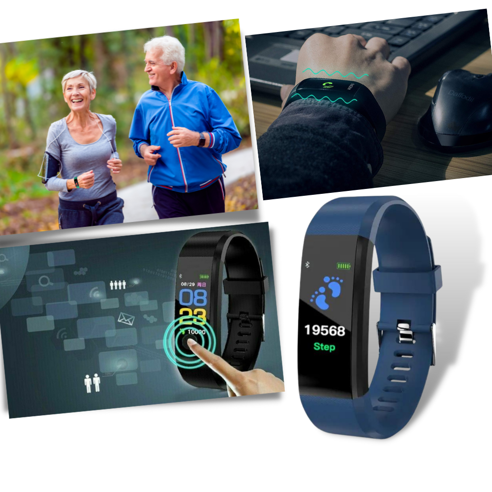 Montre connectée seniors à grand écran LED, recharge USB