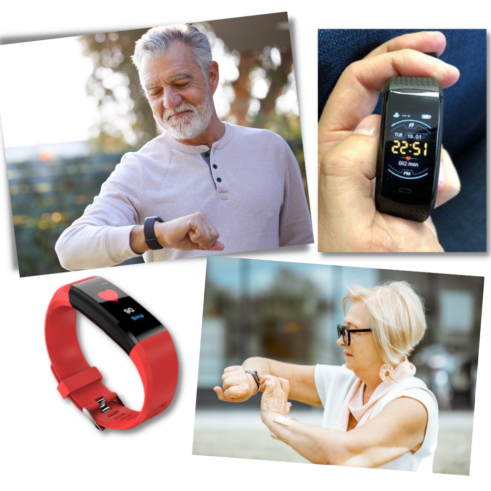 Montre connectée seniors à grand écran LED, recharge USB