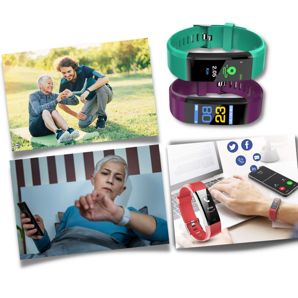 Montre connectée seniors à grand écran LED, recharge USB