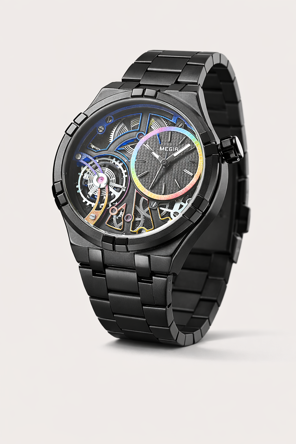 Montre mécanique homme à cadran ouvert, bracelet en silicone