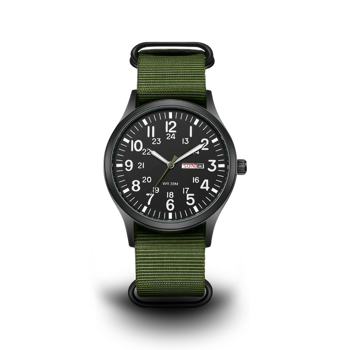 Montre militaire homme étanche 10 bar, cadran lumineux, vert et noir