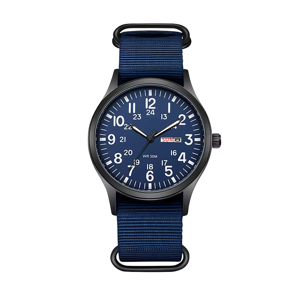 Montre militaire homme étanche 10 bar, cadran lumineux, bleu